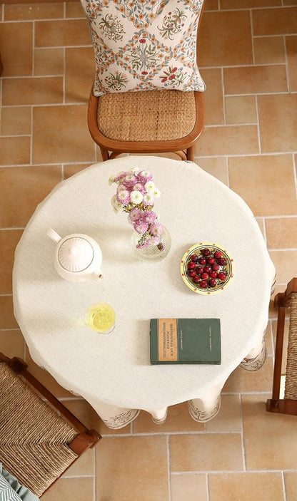 Designer Linen round Tablecloth,Diameter 55"-Serenity G7