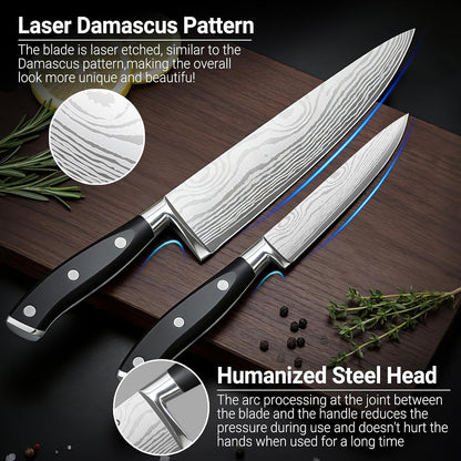 2PCS Chef Knife Set, Razor Sharp Japanese Kitchen Knife Set, High Carbon Steel Damascus Pattern Chef'S Knives, Cooking Knife with Full Tang Handle Design for Home Kitchen3