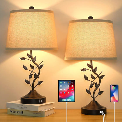 3-Way Dimmable Touch Table Lamps Set of 2, Rustic Leaf Bedside Lamps1