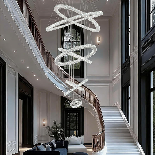 7-Ring Crystal LED Chandelier, 6000K for High Ceilings4