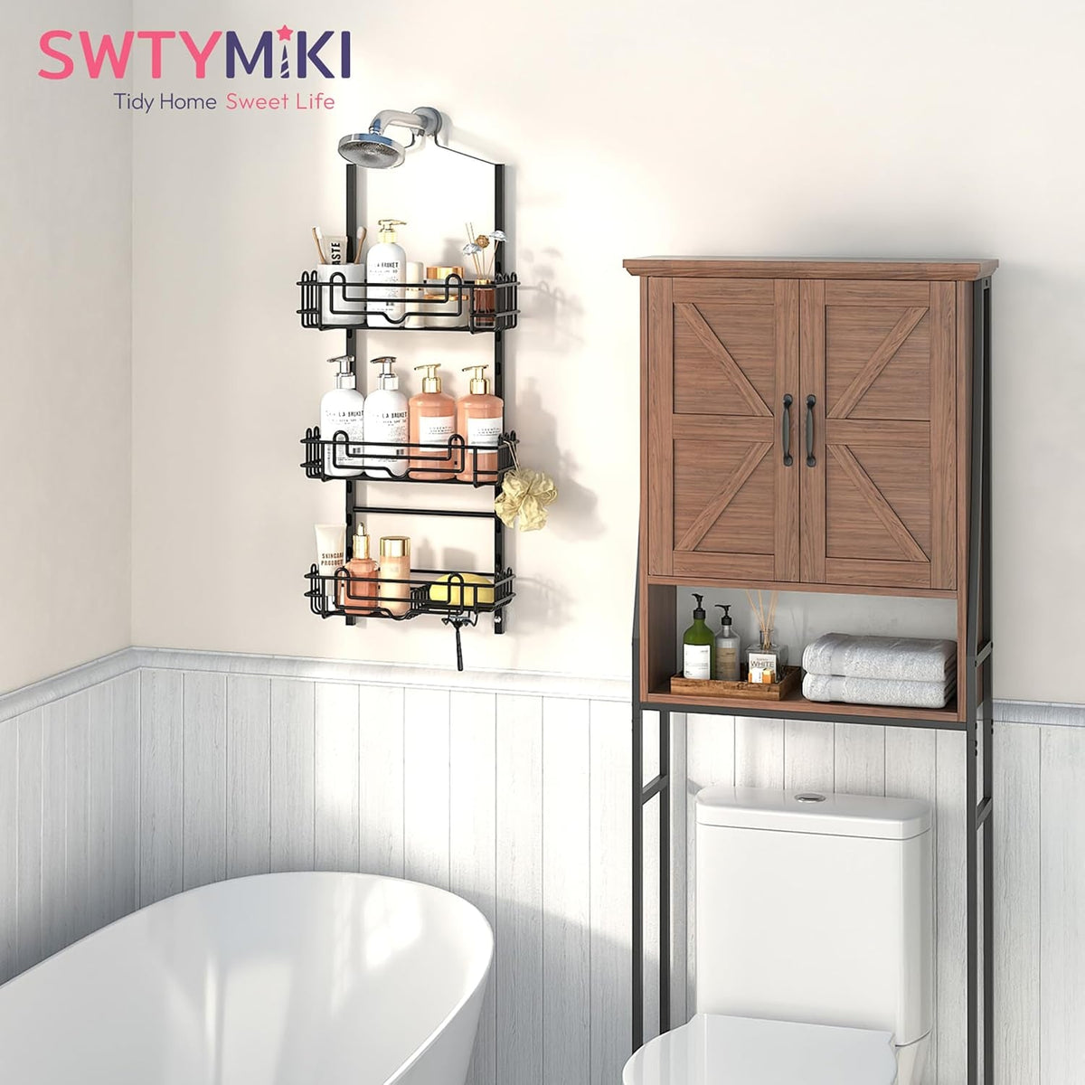 shower-caddy-hanging-organizer-3-tier-rustproof-shower-organizer-over-showerhead-with-adjustable-baskets-24-hooks-soap-razor-holder-no-drill-large-bathroom-storage-rack-black