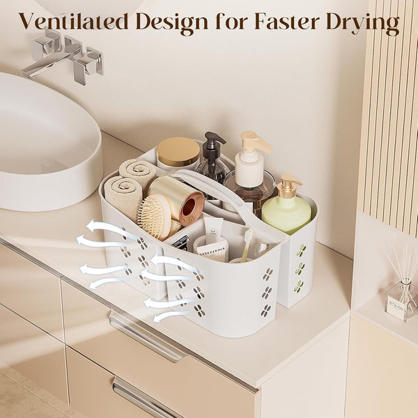 Portable Shower Caddy with Handle, Large Capacity Shower Basket Organizer, Quick-Drain Bathroom Storage Tote, Durable Plastic Shower Organizer for College Dorm, Beach, Gym, Travel Essentials, White6