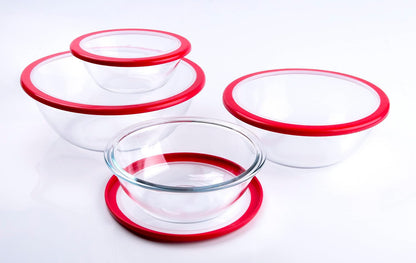 Glass Mixing Bowl with Lids Set, 8 PCS Glass Salad Bowls for Oven. Microwave and Dishwasher Safe (0.7L + 1.3L + 2L + 3L)4