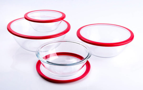 Glass Mixing Bowl with Lids Set, 8 PCS Glass Salad Bowls for Oven. Microwave and Dishwasher Safe (0.7L + 1.3L + 2L + 3L)4