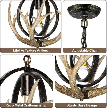 Rustic Antler Chandelier with Resin 4 Antlers for Dining Room6