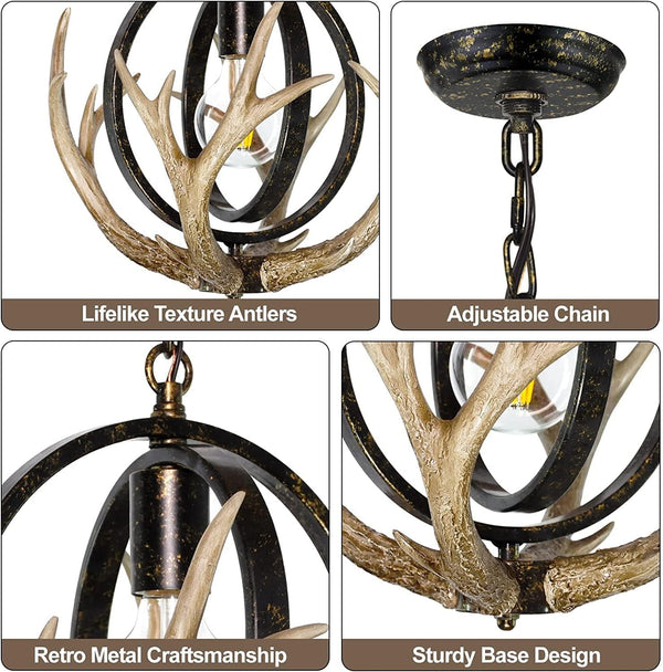 Rustic Antler Chandelier with Resin 4 Antlers for Dining Room6
