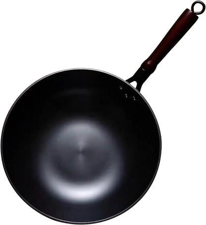 Cast Iron Wok 12.6 Inch Flat Bottom, Pre-Seasoned Chinese Fry Pan with Wooden Handle, Non Stick Coating Free for Gas Induction Electric Stovetops2