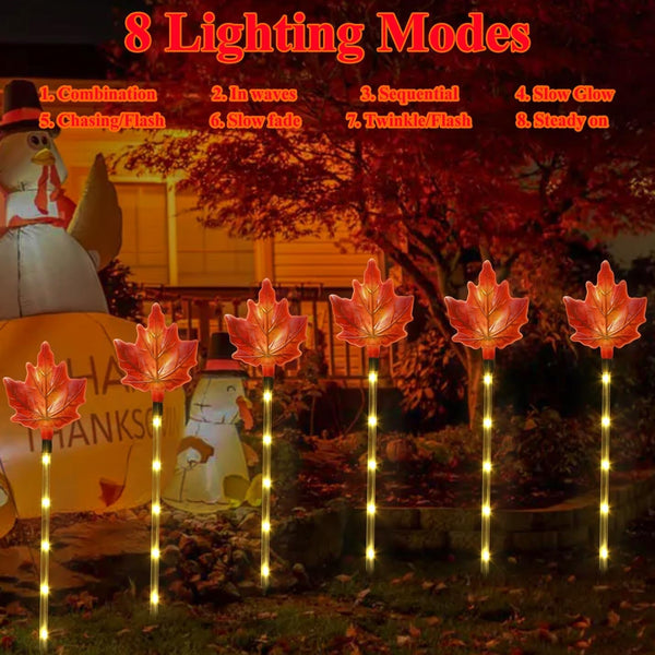 Fall Decor Solar Pathway Lights Outdoor Thanksgiving Decorations, 6 Pack Fall Leaves Solar Thanksgiving Maple Leaf Garden Stake Lights for outside Patio Yard Wedding Party Autumn Decor5