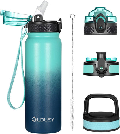 Insulated Water Bottle 20Oz for Adults Kids Stainless Steel Water Bottles with Straw/Chug/Carabiner 3 Lids Fruit Strainer Double Wall Vacuum Wide Mouth BPA Free Leak-Proof for School Travel1