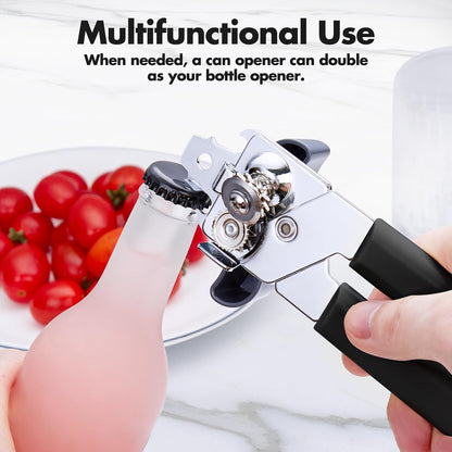 Can Opener Manual,  Can Openers Hand Held with Comfort Anti-Slip Handles, Heavy Duty Stainless Steel Can Opener Smooth Edge and Bottle Openers, Easy Turn Can Openers for Seniors, Kitchen, Black6