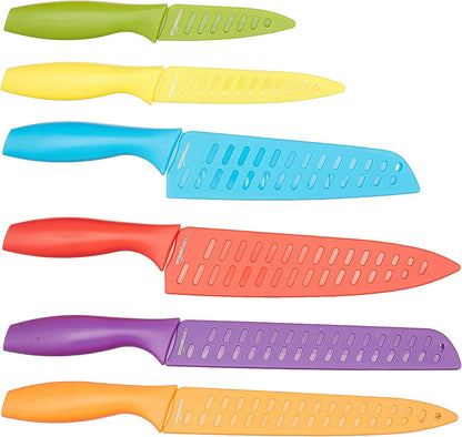 Color-Coded Dishwasher Safe Kitchen Knife Set, 12-Piece with Ergonomic Handles, Non-Stick Sharp Blades, 6 Knives with 6 Blade Guards, Multicolor, 13.88 X 4.13 X 1.38 Inch2