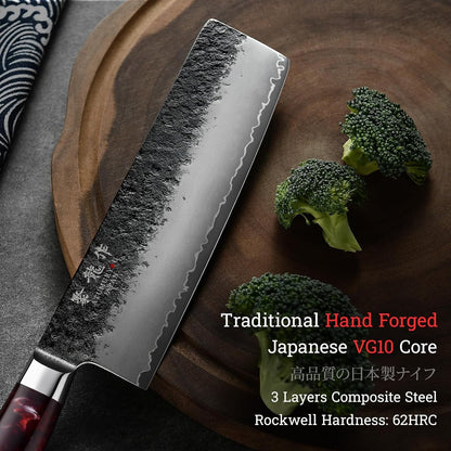 7'' Japanese Nakiri Knife, Black Forged 3-Layer VG10 Steel Core4