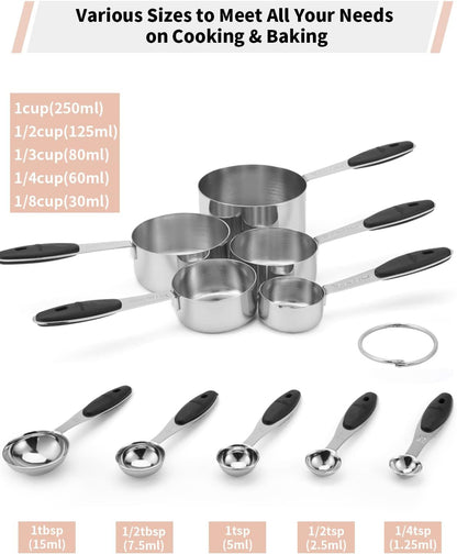 Measuring Cups and Spoons Set 304 Stainless Steel 10-Piece Black2