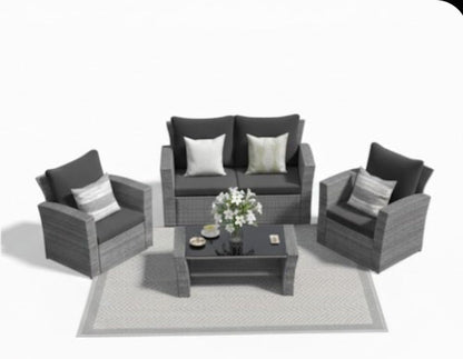 Wicker Patio Conversation Set with Tempered Glass Table and Outdoor Cushions for Backyard Living4