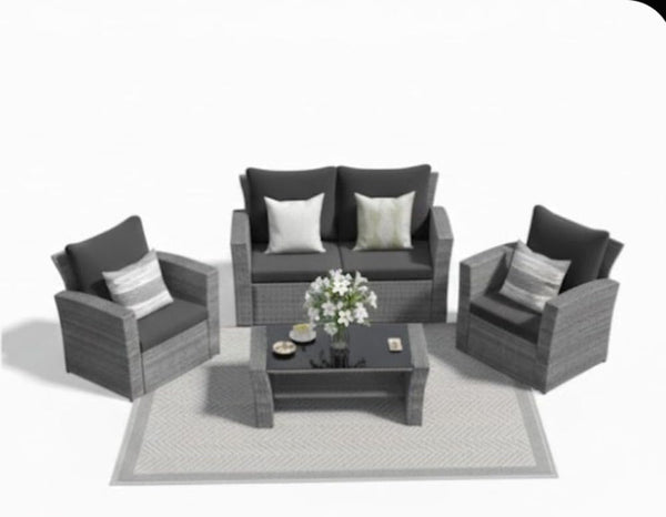 Wicker Patio Conversation Set with Tempered Glass Table and Outdoor Cushions for Backyard Living4