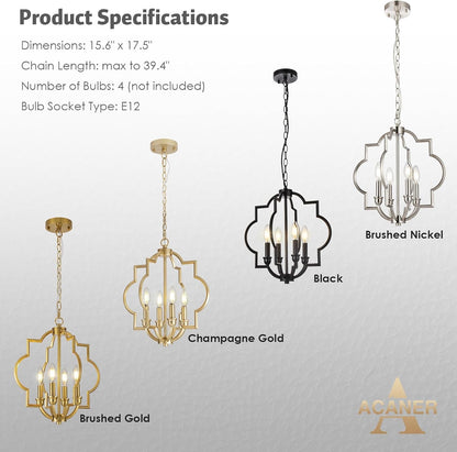 Brushed Gold Dining Room Chandeliers, 15.6" Farmhouse Pendant Light8