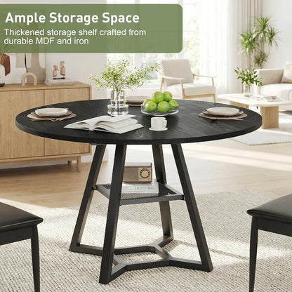 round Dining Table for 4-6 with Storage Shelf, Kitchen & Dining Room Circle Pedestal Table, Heavy Duty Metal Frame & Wood Top8