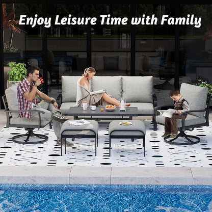 Patio Furniture Sets 7 PCS Outdoor Metal Conversation Sets, 360 Degree Swivel Rocking Chairs Patio Conversation Set with Ottomans, Coffee Side Table and 3-Seat Sofa for Garden, Deck, Poolside7
