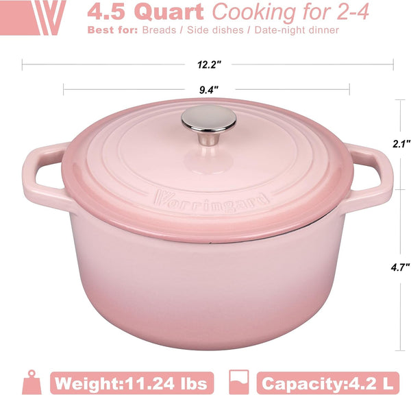Enameled Cast Iron Dutch Oven Pot with Lid, for Bread Baking, round Bread Oven- Include Sourdough Bread Baking Supplies Set, 4.5QT, Pink2