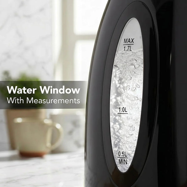 1.7L Electric Tea Kettle, 1100W Bpa-Free Water Boiler, Black KP72B | Fast Boiling, Auto Shut-Off, Boil-Dry Protection, 360° Swivel Base, Cordless Serving, Clear-View Window and Removable Filter5