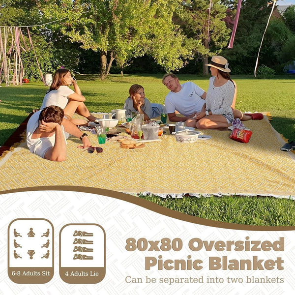 2 in 1 Extra Large Rug Outdoor Picnic Blanket Waterproof Woven Boho Mat Giant Beach Towel Travel Essential Yoga Accessories Park Patio Lawn Garden Ground Music Festival Concert Must Have2