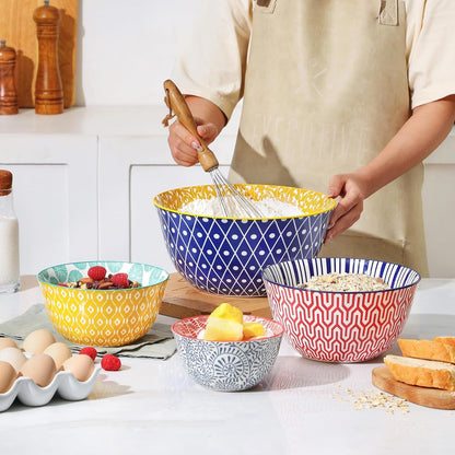 Ceramic Mixing Bowls Set of 4, 20/36/60/123 Oz, Assorted Colors2