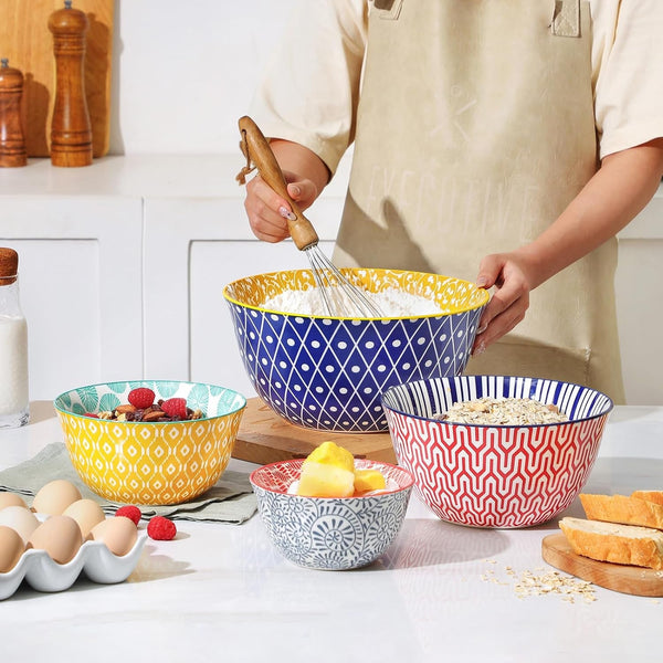Ceramic Mixing Bowls Set of 4, 20/36/60/123 Oz, Assorted Colors2