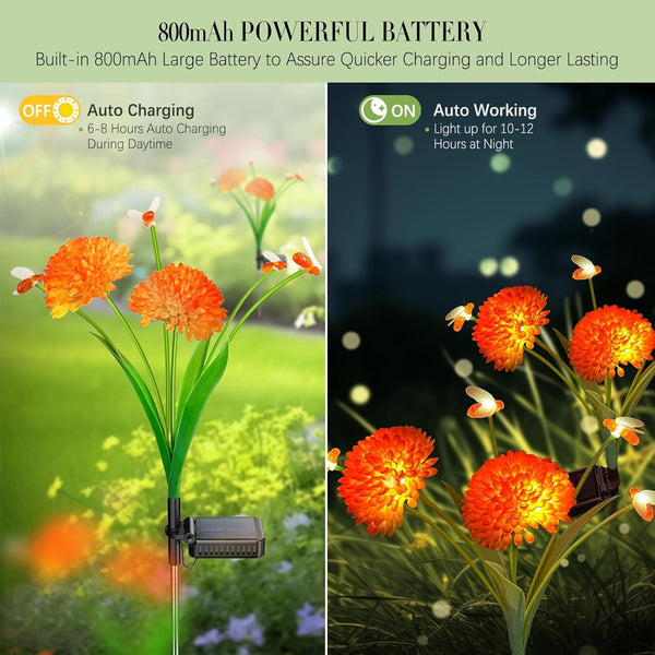 Solar Garden Lights, 4 Pack Solar Swaying Bee Lights with Flowers, Waterproof Firefly Light Outdoor for Garden Patio Yard Pathway Fall Decoration Gifts for Women Mother'S Day3