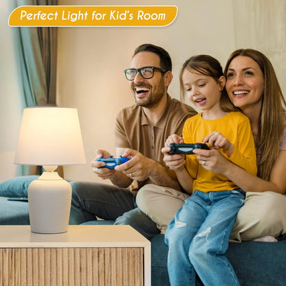 11.8’’ Small Table Lamps Set of 2 for Bedroom Kid’S Room Home Office, White | Cute & Unique, Perfect for Bedside Nightstand Desk Nursery Reading, Fabric Shade5