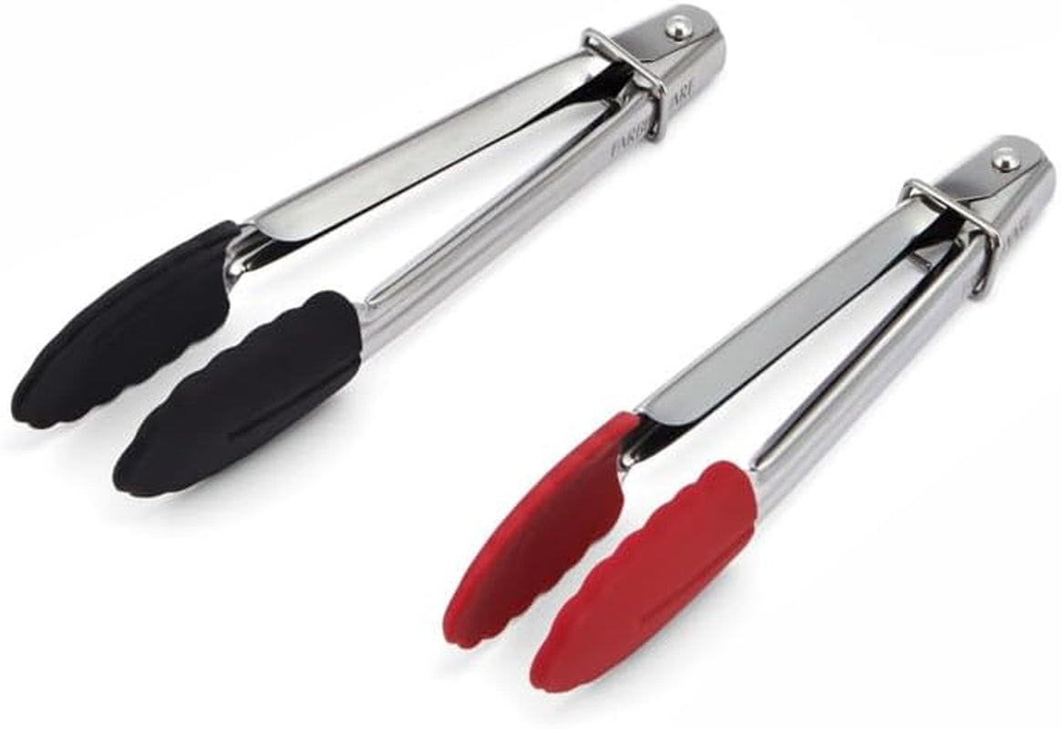 mini-kitchen-tongs-set-of-2-7-inch-stainless-steel-cooking-tongs-with-silicone-tips-heat-resistant-to-450f-ring-lock-for-compact-storage-dishwasher-safe-red-and-black