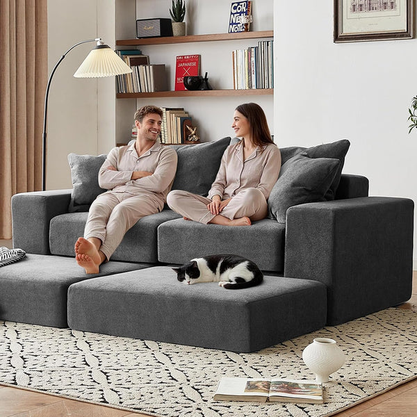 Modular Sectional Loveseat Cloud Sofa with Ottoman, Grey, 79''2