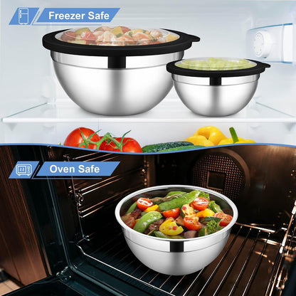 Stainless Steel Mixing Bowls with Transparent Airtight Lids Set of 68