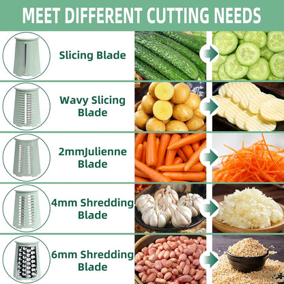 Rotary Cheese Grater with Handle, 5 Replaceable Blades(Green)4