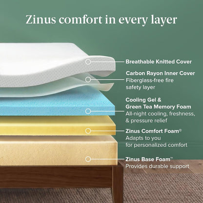 Zinus 10 Inch Queen Green Tea Cooling Memory Foam Mattress, Medium Feel | Refreshing & Cooling Sleep, Targeted Pressure Relief, Just-Right Medium Feel, Certipur-Us & OEKO-TEX Certified Materials3