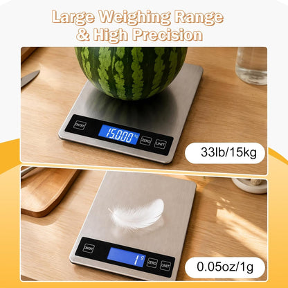 33Lb Food Scale, Digital Kitchen Scale for Cooking Baking | Waterproof Stainless Steel Platform, USB Charging & Battery Dual Power, Weighs in Grams and Ounces5