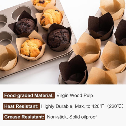 200Pcs Tulip Cupcake Liners, Premium Muffin Liners Holders for Baking Cups, Greaseproof Cupcake Wrappers in Standard Size, Classic Parchment Paper Cupcakes Liner for Party, Christmas by4