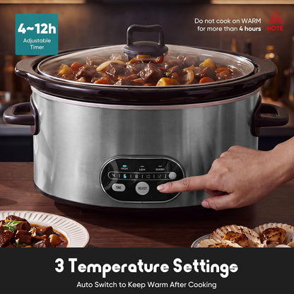 Slow Cooker 8 Quart, Ceramic Nonstick Coating, Programmable Slow Cooker with Dishwasher Stoneware Pot and Tempered Glass Lid, Multi Cookers with 3 Temperature, 35In Tangle Free Cord, Silver3