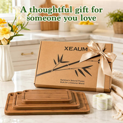 Bamboo Cutting Board 3-Piece Wooden Cutting Board for Kitchen | Deep-Carbonized Bamboo Set with Deep-Carbonized Finish & Non-Slip Edges, Sized for Meat/Veggie/Fruit Prep with Hanging Hole9