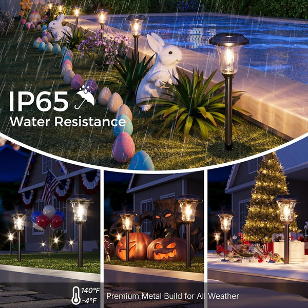 Solar Lights Outdoor, 6 Pack Metal Glass Solar Pathway Lights6