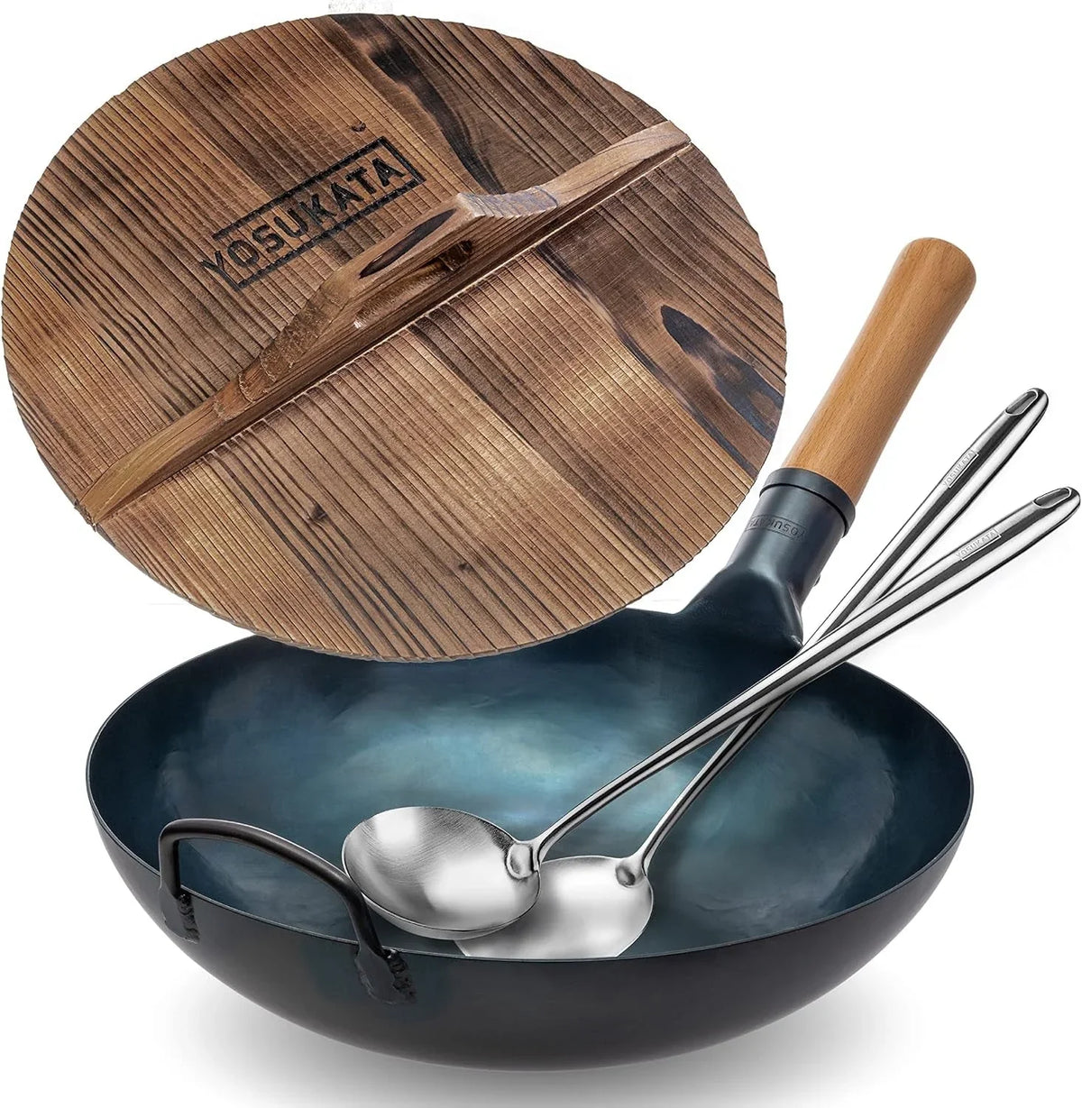 13-5-blue-carbon-steel-wok-pan-17-spatula-and-ladle-premium-wok-cover-13-5-inch-pan-lid