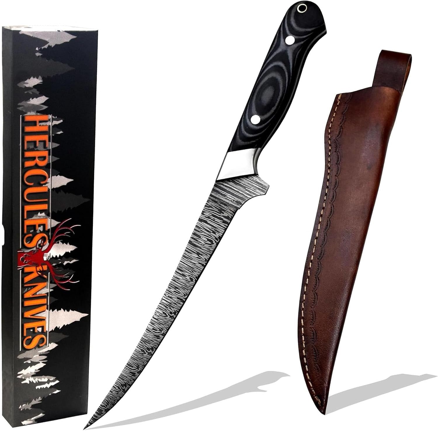 custom-hand-forged-damascus-steel-fillet-knife-fishermans-filet-g-10-micarta-handlle-leather-sheath-fixed-blade-handmade-knife-ultra-sharp-edge