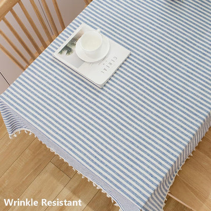 Square Tablecloth 70 X 70 Inch Blue Striped Boho Cloth Tablecloths Summer Outdoor Tablecloth for Picnic Table Cover (Blue,70"X70",Square)2