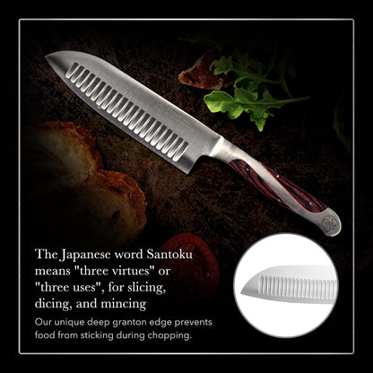 5.5 Inch Japanese Style Santoku Knife |  | High Carbon Stainless Steel Kitchen Knife | Razor Sharp Multipurpose Chopping Knife for Meat, Vegetable & Fruit with Ergonomic Handle & Gift Box5