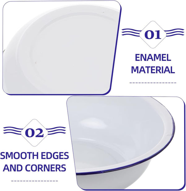 Vintage Enamel Mixing Bowl, 11.81 Inch Large White Enamel Wash Basin for Dough, Fruit, Salad, Popcorn, Farmhouse Retro Enamelware with Smooth Surface, Easy to Clean5