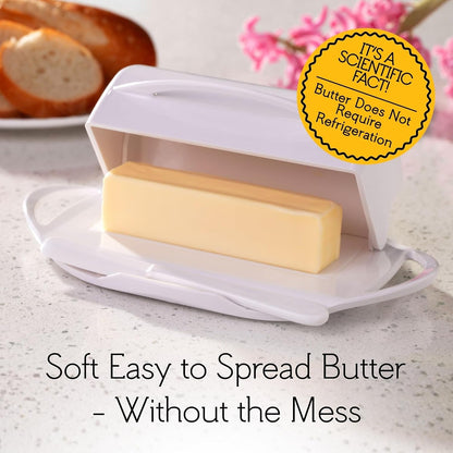 Flip Top Butter Dish with Attached Lid & Matching Knife - Holds 2 Sticks, Fits Kerrygold/European Butter - BPA Free & Dishwasher Safe - White6
