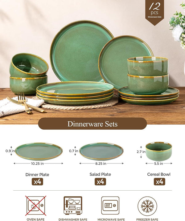 Dinnerware Sets for 4, Ceramic Plates and Bowls Sets (12 Piece)3