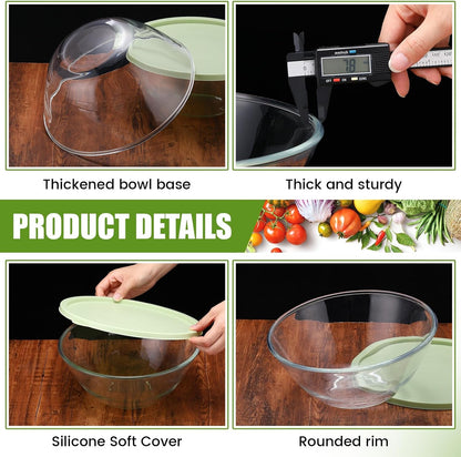 2 Pcs 4.75 Qt Glass Mixing Bowl with Lid Thickened Borosilicate Glass Bowl for Baking Sourdough, Meal Prep, Salad, Mixing, Microwave Storage Prepping Freezer Safe3