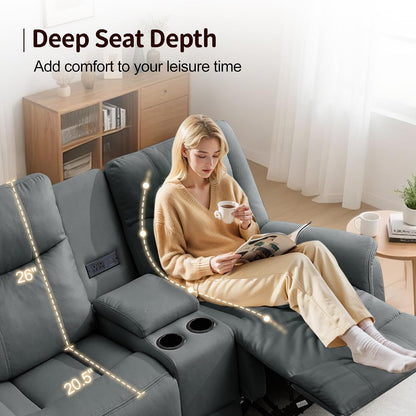 Loveseat Recliner Sofa, Reclining Loveseat Couch, Reclining Couch with Console, USB Port, US Outlets, and Cup Holders, 2-Seater Sofa for Living Room5