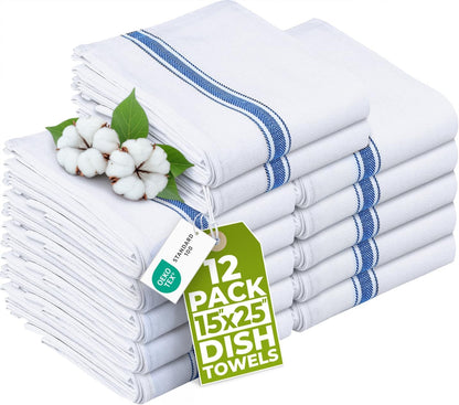 Utopia Towels Blue Dish Towels [12 Pack - 15 X 25 In] 100% Ring Spun Cotton | Highly Absorbent & Reusable Cleaning Bar, Tea, Kitchen and Dishcloths Set - 200 GSM1