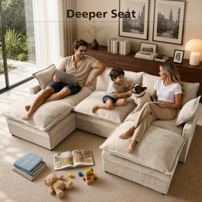 108" Modular Sectional Sofa, U Shaped Modern Comfy Cloud Couch with Movable Ottoman & Pillows, Deep Seat Couches for Living Room, Bedroom or Apartment,Camel3
